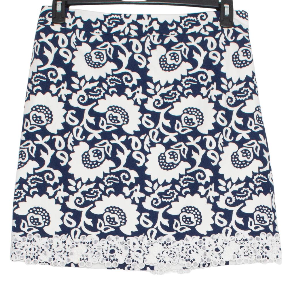 Talbots Skirt Floral Cottage Academia Coastal Grandma Preppy Retro Blue White 8